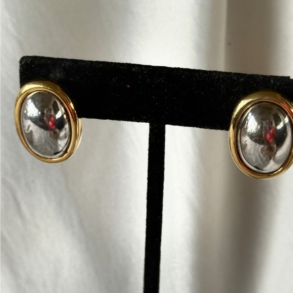 Monet Mixed Metal Gold & Silver Oval Earrings Post Pierced Earrings - Picture 2 of 7